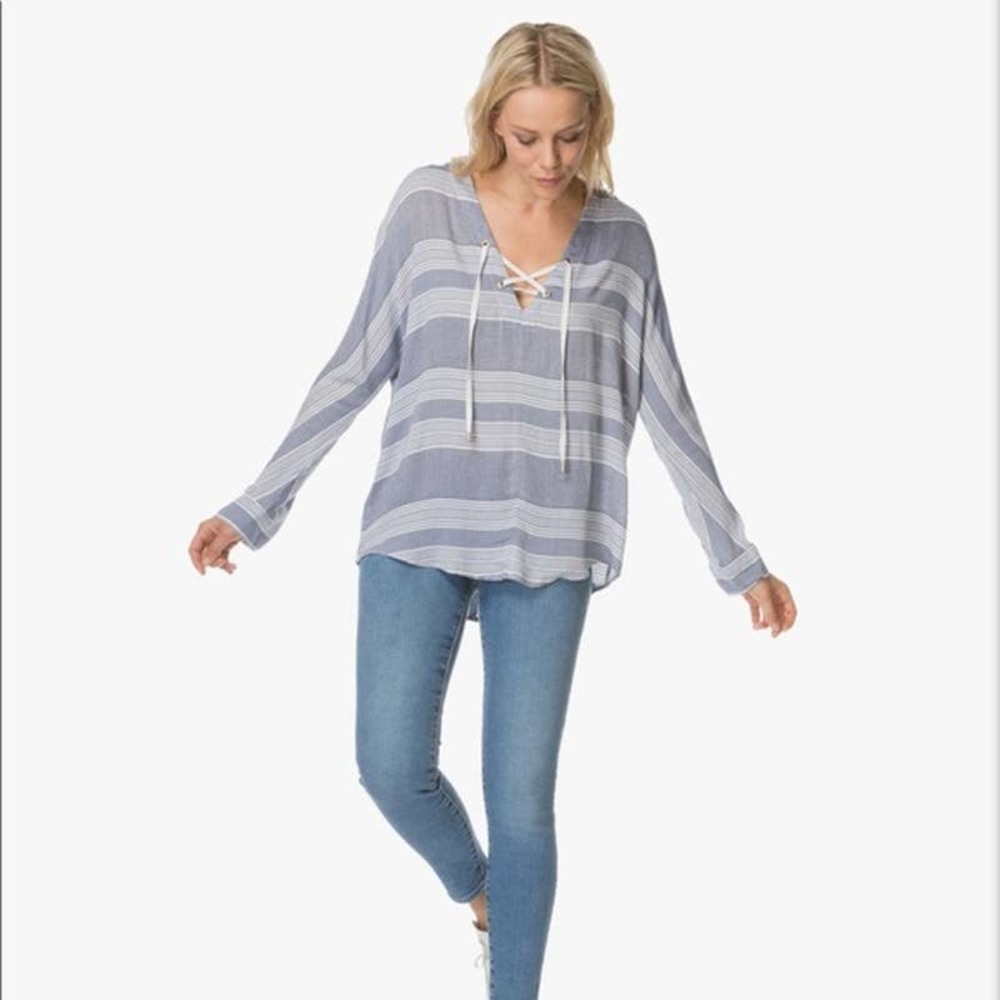 Rails Lily Athens Stripe Blue White Lace Up V Nec… - image 2